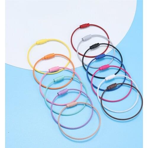 10Pcs/Pack Colorful Stainless Steel Wire Keyrings Tag Cable Loop Screw Locking Keychains For DIY Keychain Jewelry Making Tools