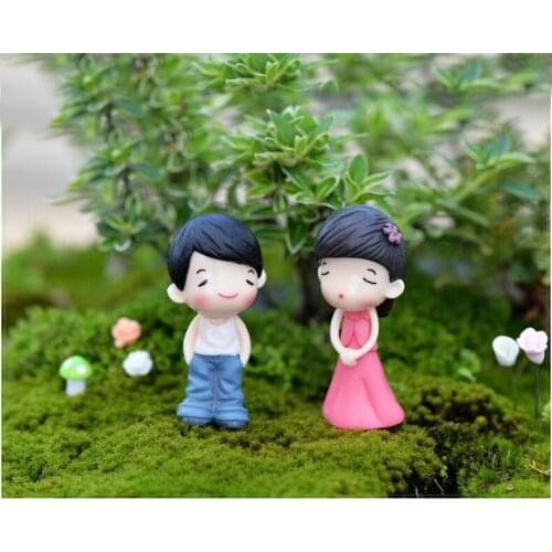 2PCS Dating Lover Girl Wedding Figurine Sweety Couple Miniature Bonsai Ornament Decoration Fairy Garden Character Resin Craft