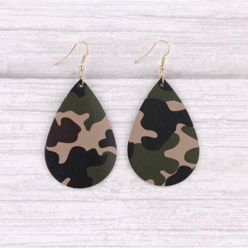 2019 New Arrival Camouflage Leather Water Drop Earrings Leopard Print Teardrop Earrings For Women Trendy Charm Accessories
