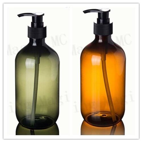 500ML/300ML Green/Brown PET Plastic Bottles With Black Pump Empty Cosmetic Containers