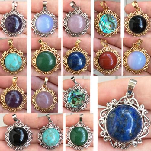 Aventurine Shell Lapis Lazuli Aventurine Tiger Eye Crystal Goldstone Howlite Opal Round Pendant Bead 1pcs WFH747