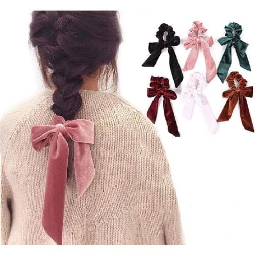 Bows Hair Scrunchie Fashion Velvet Solid Color Hair Scrunchie for Women Ponytail Holder Hairband Hair Ties Hair Accessories