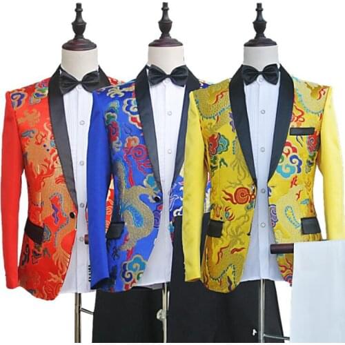 Blazer men formal dress latest coat pant designs marriage suit men host Green fruit collar Chinese style wedding suits for mens