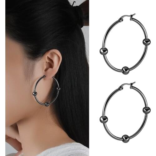 Innopes Stainless Steel Small Ball Smooth Round Creole Circle Hoop Earring for Women Punk Steel Gold Earring Jewelry Wholesale