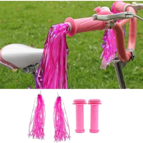Kids Girls Boys Bicycle Bike Sparkle Streamers Tassels + Children Rubber Bicycle Grip Kids Scooter Handle Bar Grips