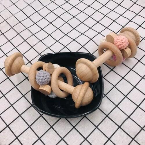 Baby Wooden Teether Rattle Knitting Wool Beads Infants Teething Soother Molar Toy for Newborn Nursing Shower Gifts