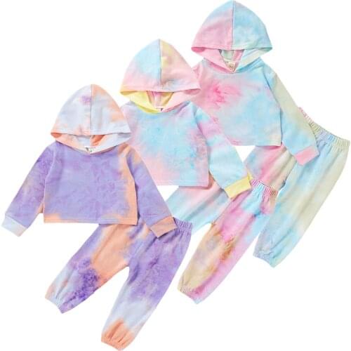 Children Long Sleeves Long Pants Suit Newborn Boys Girls Tie-dye Print Clothes Set Autumn hoodied Tops Tee Trousers Baby Outfits