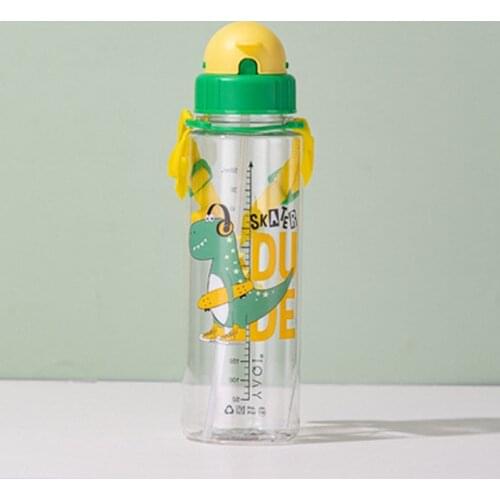 Childrens cup with scale portable creative lovely dinosaur plastic straw student space