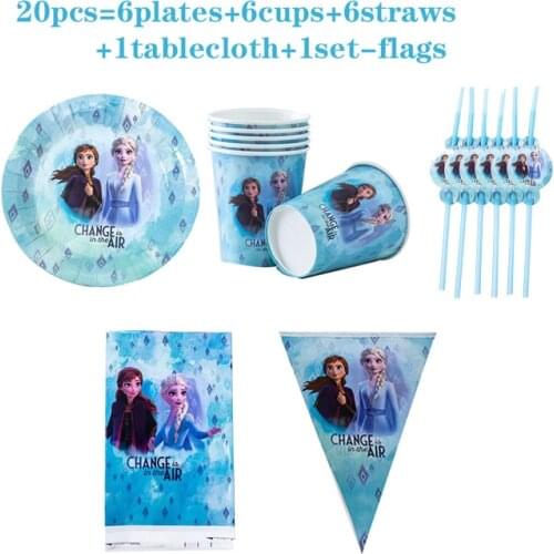 Disney Frozen Princess Elsa Anna Cartoon Theme Party Supplies Disposable tableware Set Paper Cup Plate Kids Birthday party Decor