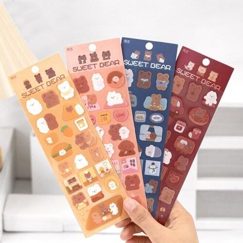 6 Designs 2 Pcs/bag Cartoon Style Sweet Little Bear Series Cute Hand Account DIY Decoration Collage Material Stickers