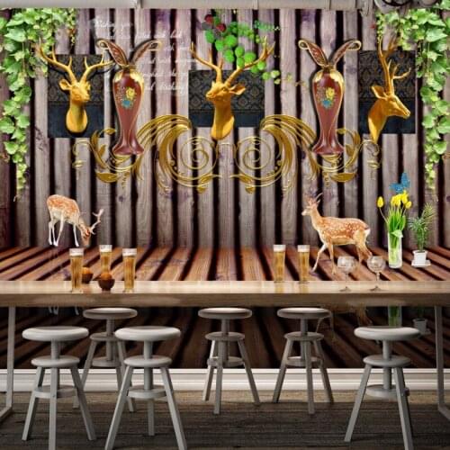 Photo wallpaper Pastoral style 3D deer head North American country style TV backdrop stereo wallpaper custom lobby mural