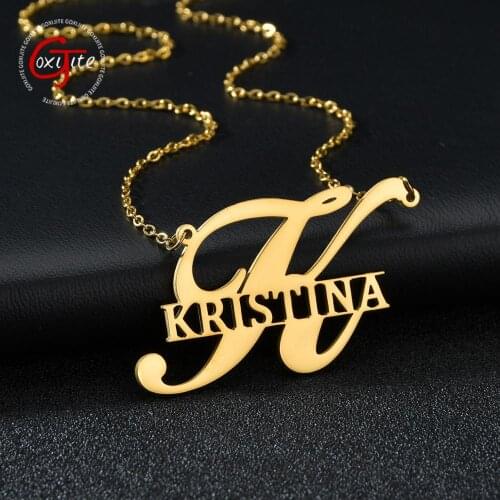 Goxijite Fashion Custom Name Necklace For Women Men Personalized Big Size Initial Nameplate Pendant Necklaces Jewelry Gift
