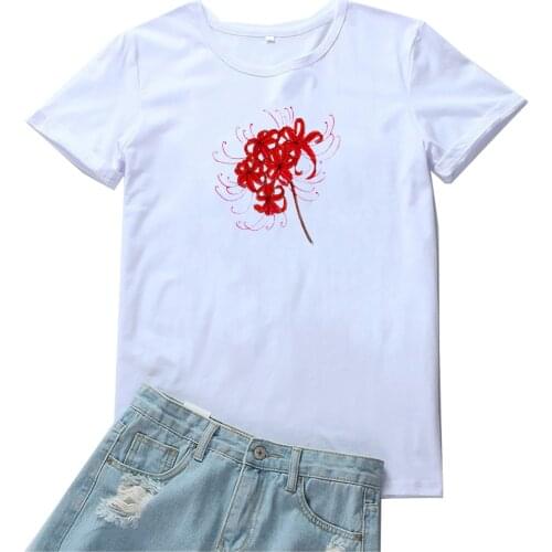 Higan Flower Tee Shirt Femme Aesthetic Red Printing Graphic Women Tee Funny Tide Tops Women Tshirt Personalized T-shirts Women