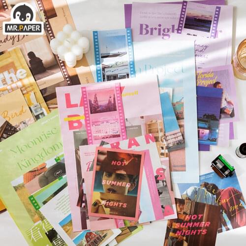 JIUMO15 Pcs/bag 6 Designs Movie Life Series Ins Style Creative Hand Account DIY Decoration Collage Material Paper Wall Stickers