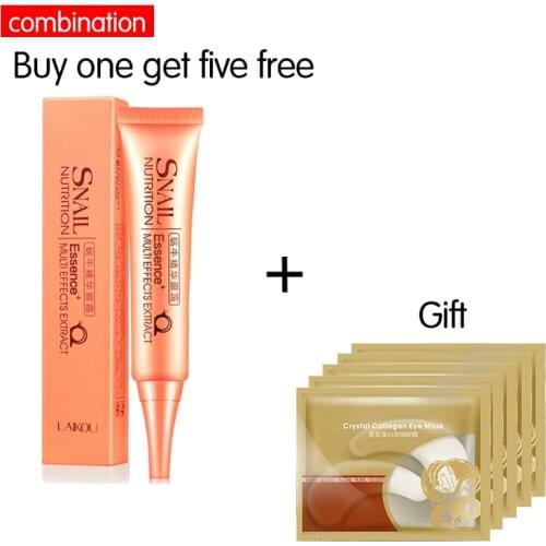 LAIKOU Brand Snail Eyes Cream Hyaluronic Acid Remove Dark Circles Wrinkles Anti Aging Anti-Puffiness + Gift 5Pcs Eye Mask