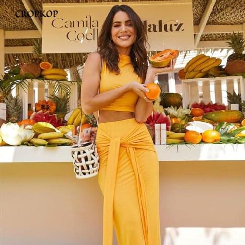 Summer Two Piece Set Women Skirt Sexy Sleeveless Crop Top Bandage Bodycon Long Skirt Plus Size Sets Casual Vacation Outfits 2021