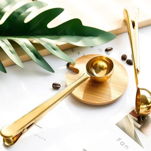 Stainless Steel Two-In-One Coffee Scoop Clip Tea Milk Powder Measuring Spoon Multifunctional Sealing Clip Kitchen Cafe Supplies