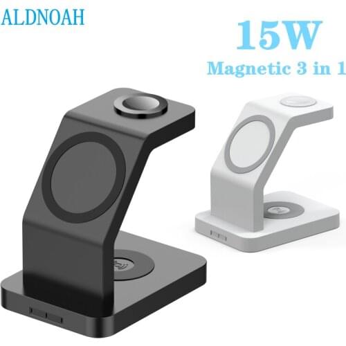 15W 3 in 1 Magnetic Wireless Charger Stand For iPhone 12 Pro Max Mini Apple Watch 6 5 4 3 Airpods Pro Fast Charging Dock Station