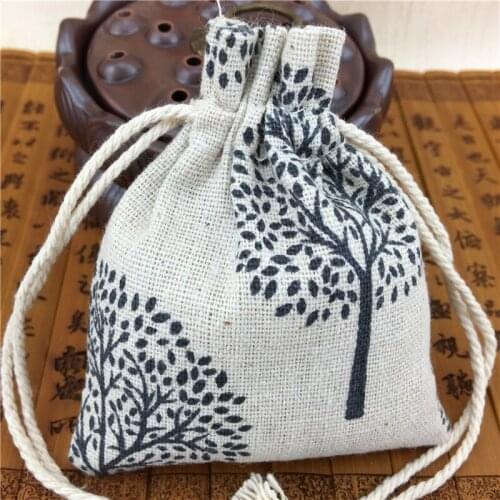 Happy Tree Cotton Linen Pouch 8x9.5cm (3.1"x 3.7") Christmas Party Wedding Gift Favor Holder Bag Jewelry Packaging Organizer