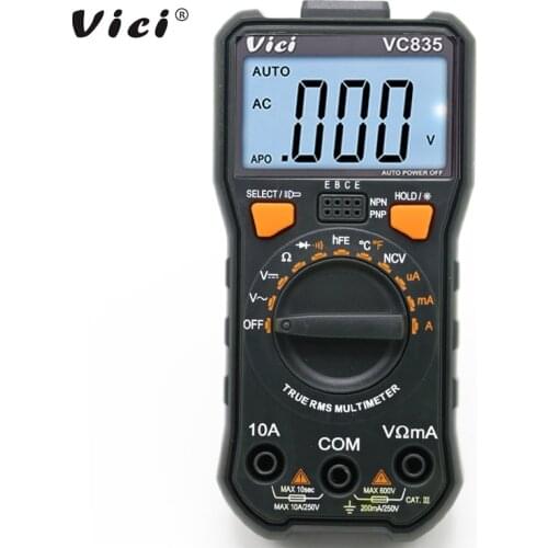 Vici VC835 True RMS 3 1/2 Auto Range Multifunction Digital Multimeter Resistance NCV Temperature Diode hFE Test with backlight