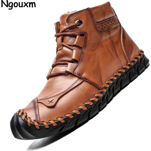 Ngouxm Classic Winter Men Boots Thick Plush Warm Male Snow Boots Handmade Man Ankle Boots Waterproof Non-slip Man Moccasins