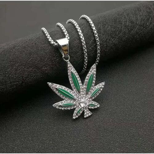 POTCET Neutral Stainless Hemp Leaf Couple Titanium Steel Pendant Necklace Geometric Hip Hop Fashion Party Jewelry