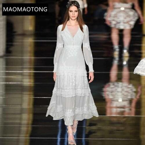 Fashion Designer Dress Spring Womens Dress V-neck Lantern Sleeve Florals Embroidery Cascading Ruffle Vacation Dresses