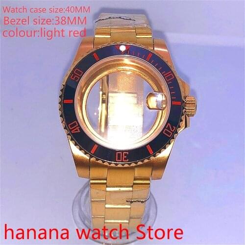 Suitable for NH35 36 Mingzhu2813 Miyata self-winding 40mm transparent back gold box series, with rotating light red bezel
