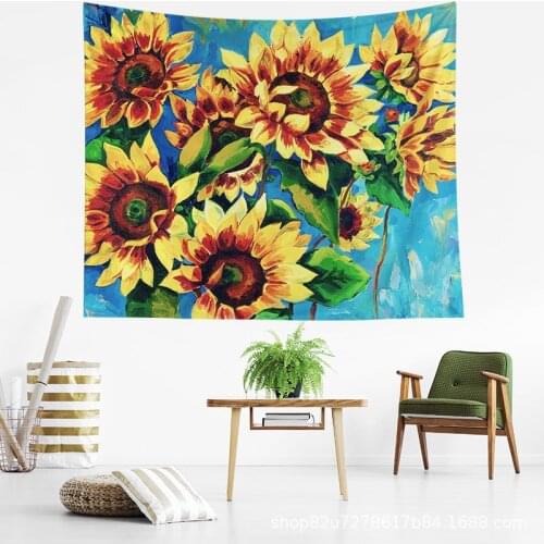 Sunflower Tapestry Wall Hanging Boho Painting Wall Decor Yellow Flower Tapestries Blue Summer Sky Home Decor Blanket Bedroom