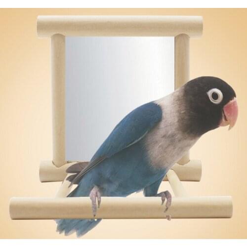 Parrot Wood Stand with Mirror Toys Cockatiel Parakeet Birds Toys D373