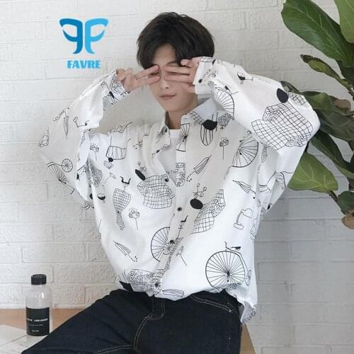FAVRE Casual Shirts Spring AutumnMen Long Sleeve Fashion Shirt Hip Hop Bat Shirt White Thin Coat