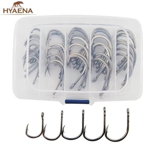 Hyaena 50Pcs/set 10827 Tuna Stainless Steel Fishing Hooks Big Strong Saltwater Fishhook Fishing Hook Set With Box