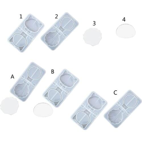 Folding Mirror Resin Casting Mold Shell Cat Round Makeup Mirror Silicone Molds F3MD
