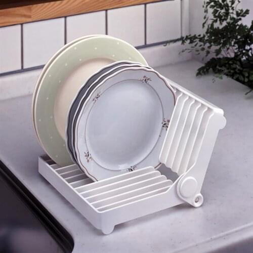 Drying Rack Kitchen Organizer Plate Draining Rack Kitchen Accessories White Color Durable Rein Folding Dish Storage Rack Dish