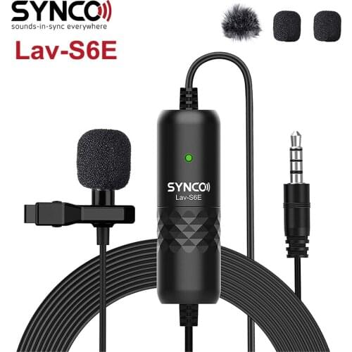 SYNCO Lav S6E Lavalier Microphone Omnidirectional Condenser 6M Long Cable Lapel Mic for Smartphone Camera Tablet Recording