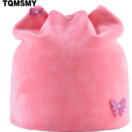 TQMSMY Cat Ear Plain Knitted Double Velvet Skullies Beanies For Women bow-knot Hat Cap Autumn Winter Outdoor Skull Caps TMDH24