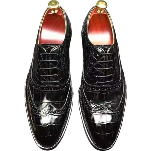 Hexiaofengdedian men dress shoes men formal shoes men crocodile leather shoes male crocodile shoes Brogue European tradition