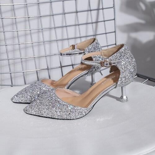 Silver pumps high heels women wedding shoes for bride party shoes bling pumps women shoes pointed toe stiletto heels gold