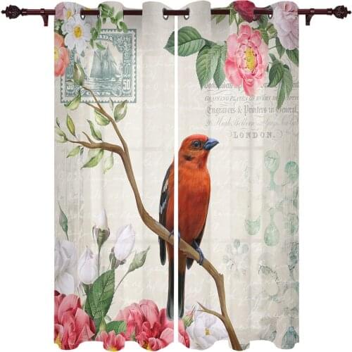 Vintage Flowers And Birds Modern Curtains for Living Room Luxury Window Treatments Bedroom Kitchen Curtains Drapes