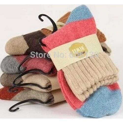 High qulity wide stripe cotton wool stock women winter keep warm socks thicken rabbit wool socks 5pairs/lot