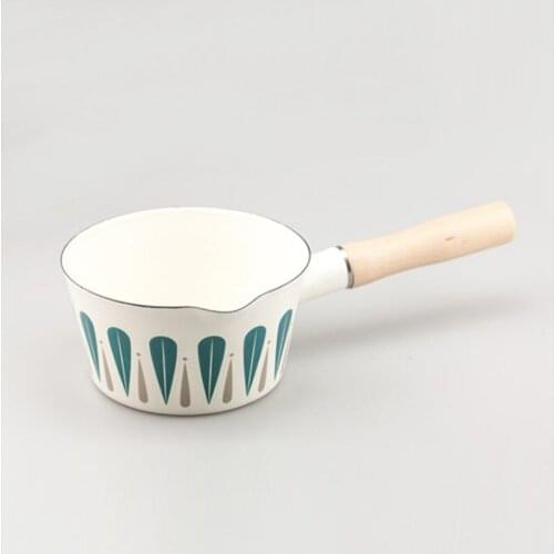Japanese Style Solid Wood Single Handle Enamel Milk Pot Soup Pan Boiled Egg Pot Instant Noodle Pot Better Than Stainless Steel