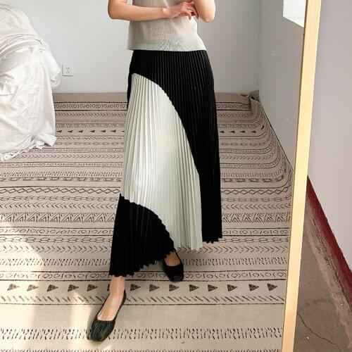 TVVOVVIN Fashion Large Size All-match Pleated Skirt Womens Summer New Contrast High Waist Casual Mid-length Skirt 3KEG