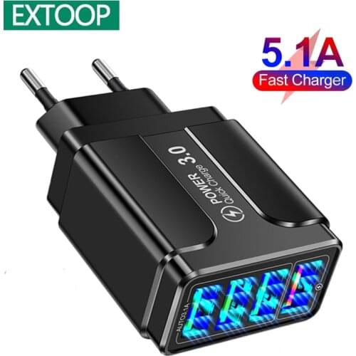 4USB Mobile Phone Chargers USB C Wall Fast Charger For iPhone12 Xiaomi Phone Charger Quick Charge3.0 EU/US Power Supply Adapter