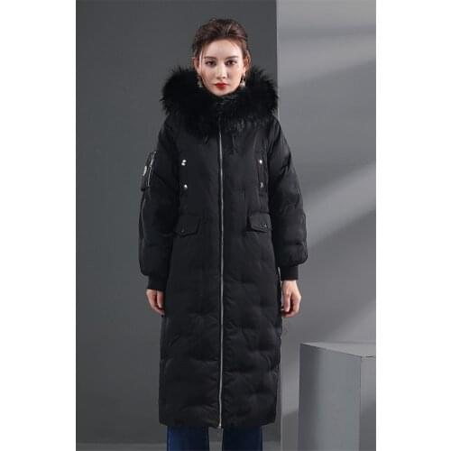 Womens White Duck Down Jackets Raccoon Fur Collar Long Parka Warm Winter Jacket Women Thick Coat Chaqueta Mujer WXF449