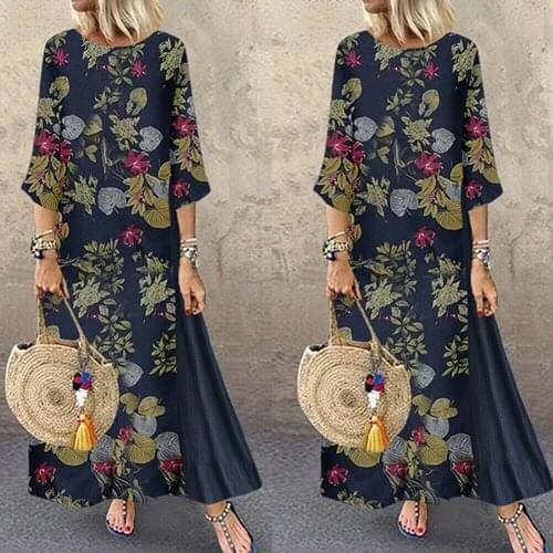 Boho Womens Maxi Dress Ladies Summer Short Sleeve Long Kaftan Sundress Plus Size