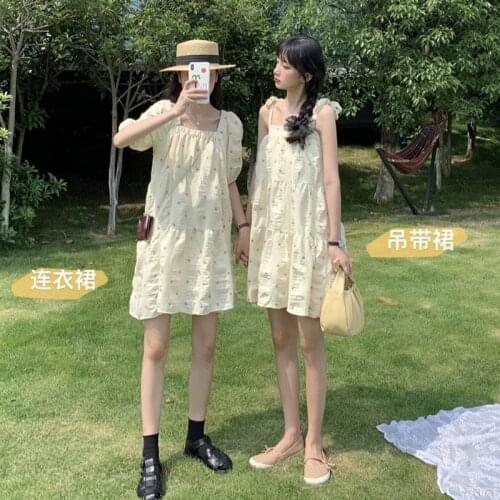 Woman Dresses Summer Loose Square Collar Puff Short Sleeve Dress Womens Skirt Vestido De Mujer Femme Robe