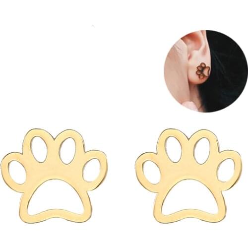 RIR Rose Gold Small Cut Animal Dog Pet Paw Print Stud Earrings Women Piercing Ear Jewelry In Stainless Steel Rose Gold