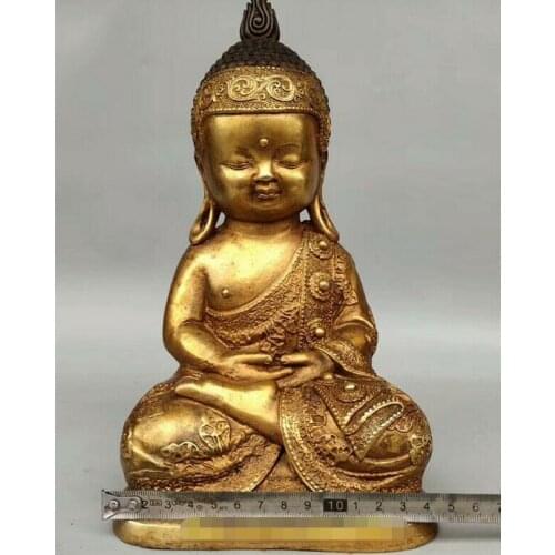 10.63" Tibetan Buddhism copper gilt Handmade Shakyamuni Buddha Buddha statue