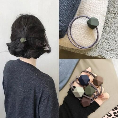 120pcs/lot DIY Simple Multi Resin Scrub Octagon Bead Hair Band Stereoscopic Rubber Band Hair Styling Tools Accessories HA1322