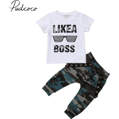 2018 Brand New Summer 0-3Y Infant Kids Baby Boys Casual Sets 2PCS Short Sleeve Letter Print T-Shirts Tops+Camouflage Pants